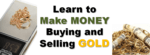 "Learn to make money buying and selling gold" with golden jewelery on either side of the text