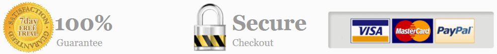 100% guarantee, secure checkout, and credit cards accepted