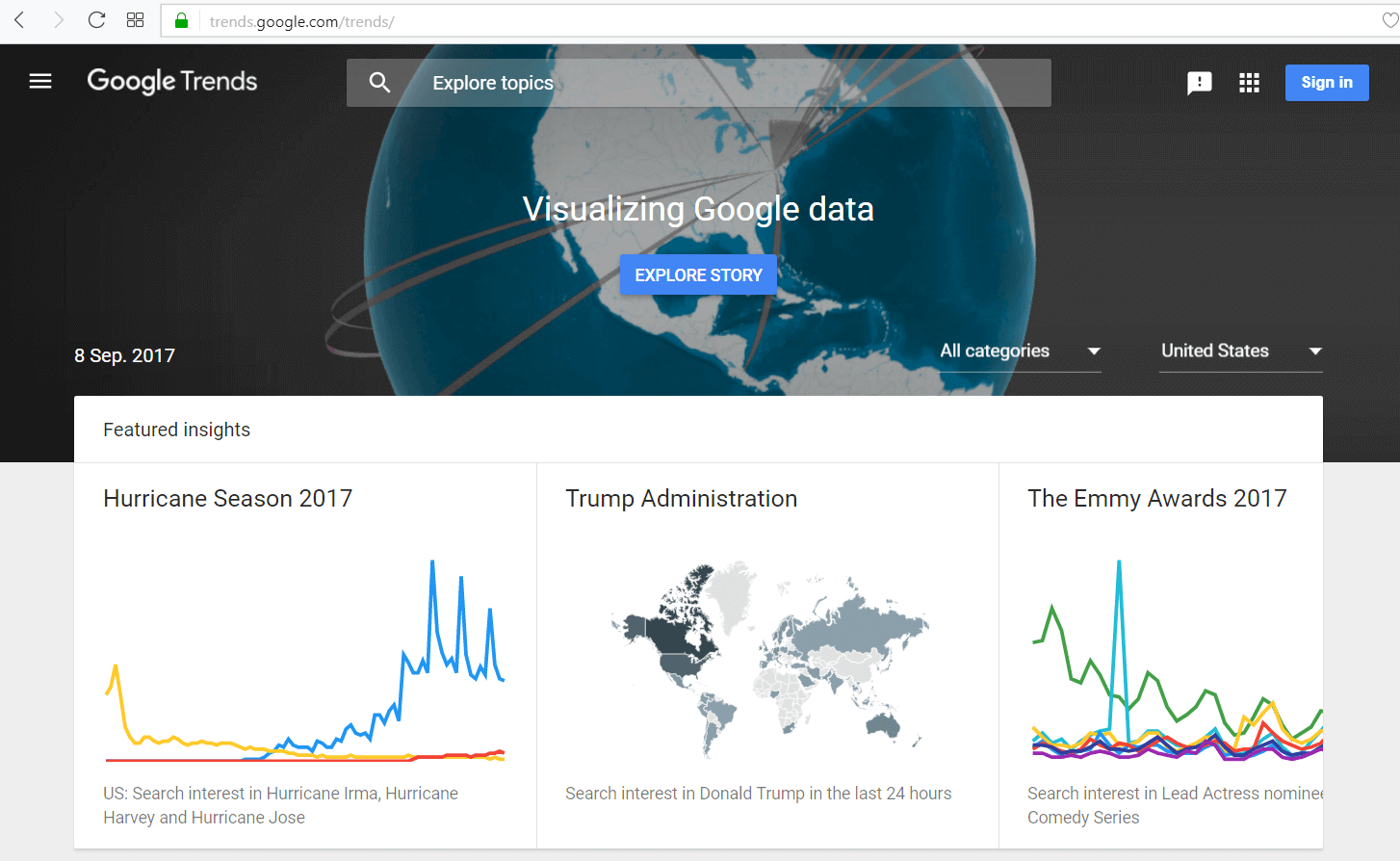 screen print of Google's trends website