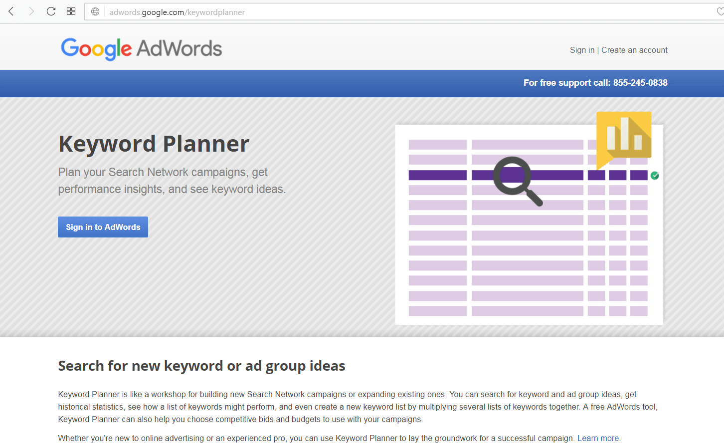 screen print of Google's Keyword Planner site