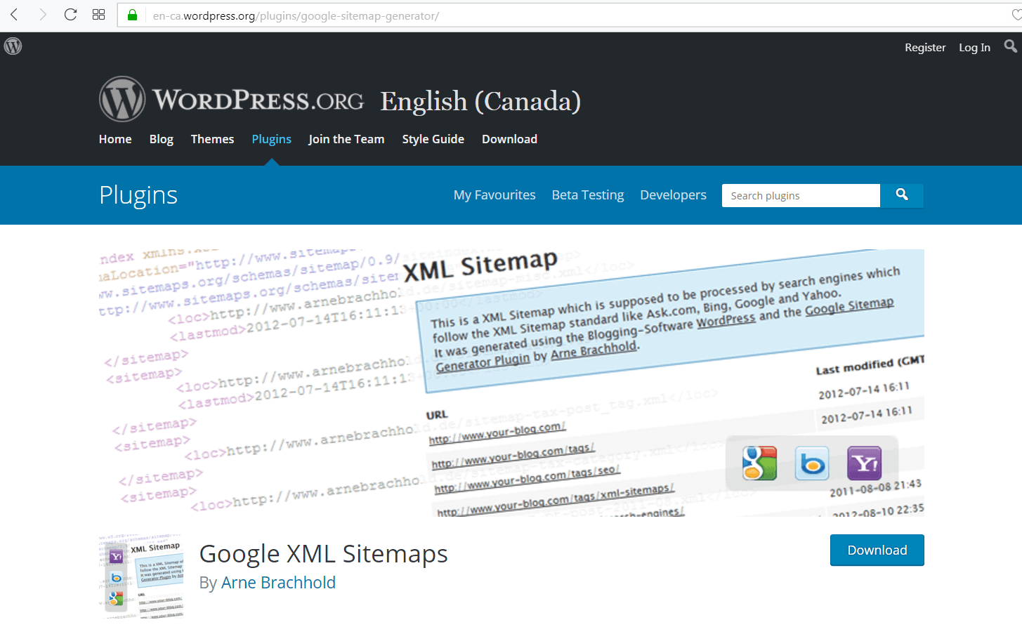 screen pring ot Google XML Sitemap plugin's site