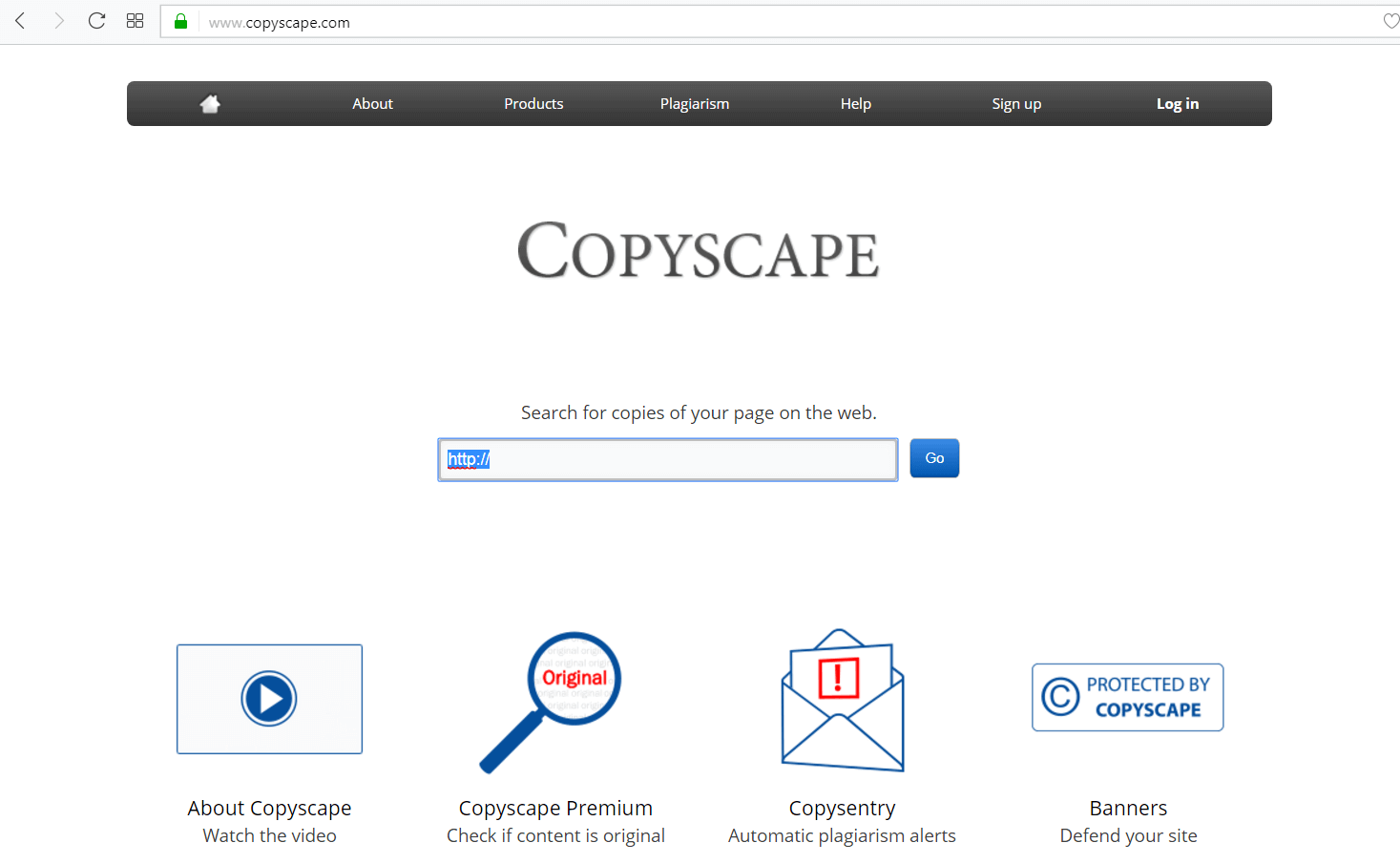 screen print of Copyscape.com's website