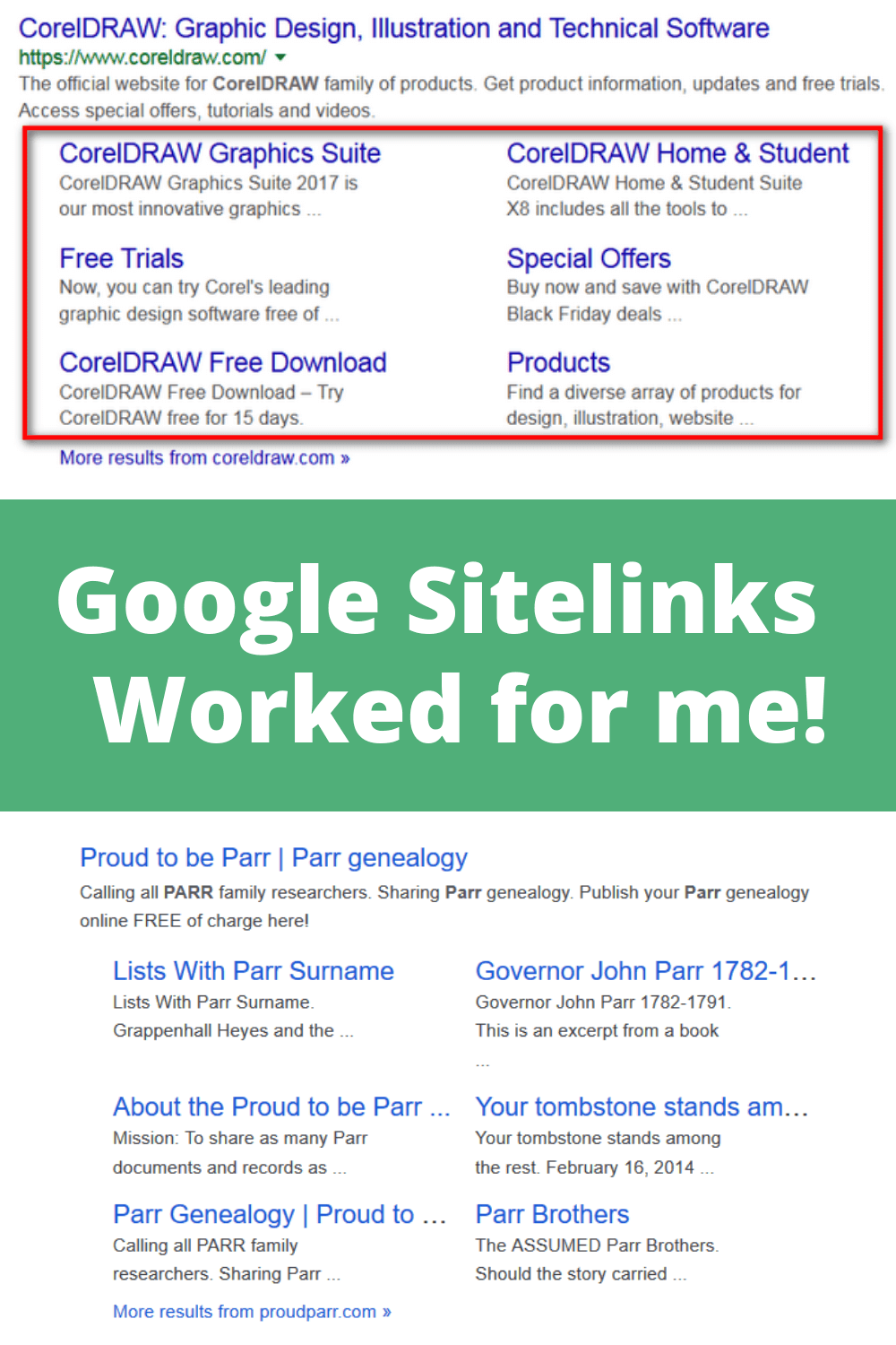 Google sitelinks worked for me!