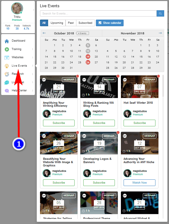 screen print showing how to find the webinar replays or subscribe for this week's webinar