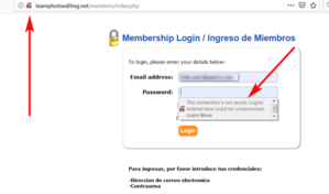 screen print of Learn Photo Editing's membership login