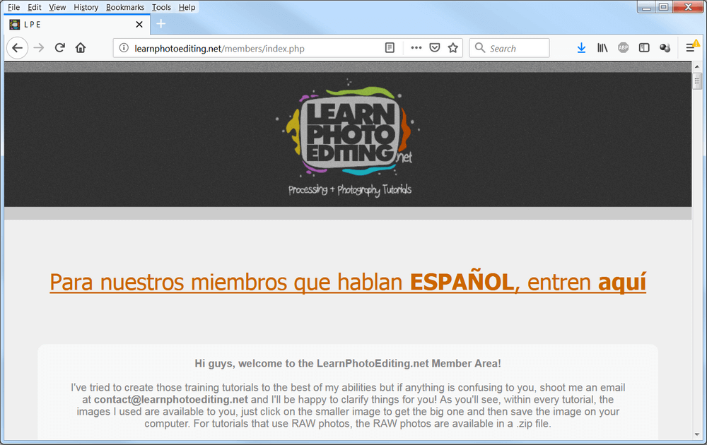 screen print of Learn Photo Editing once logged into membership area