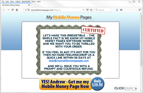 another screen print of My Mobile Money Pages website Pages