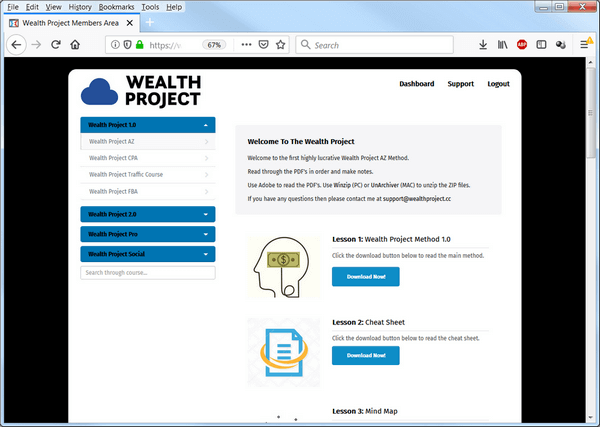 screen print of Wealth Project membership dashboard