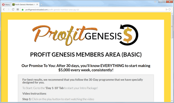 screen print from the Profit Genesis 2.0 membership web page