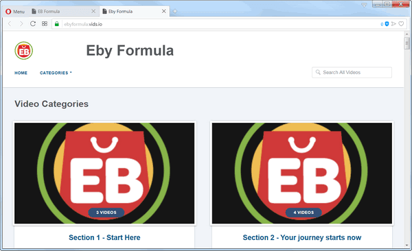 screen print of EB Formula's video training page