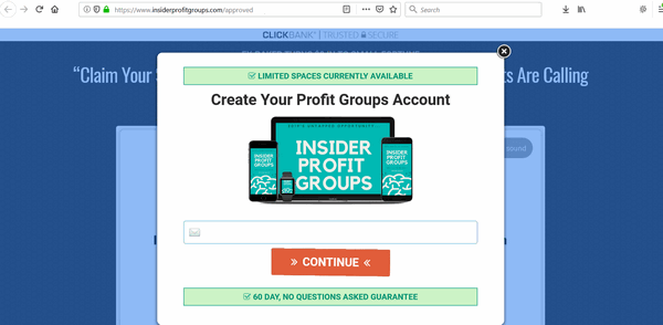 screen print of Insider Profit Groups website popup window once you clicked to buy