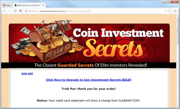 screen print of the product page for Coin Investment Secrets