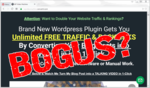 screen print of WP Video Machine's website with "BOGUS?" written on top