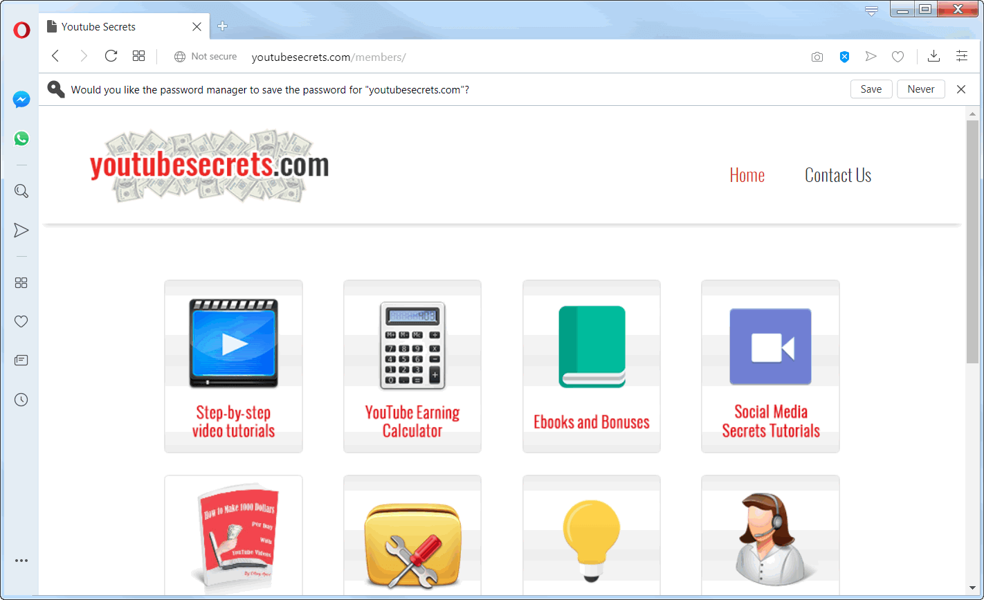 screen print of YouTubeSecrets.com's membership web page