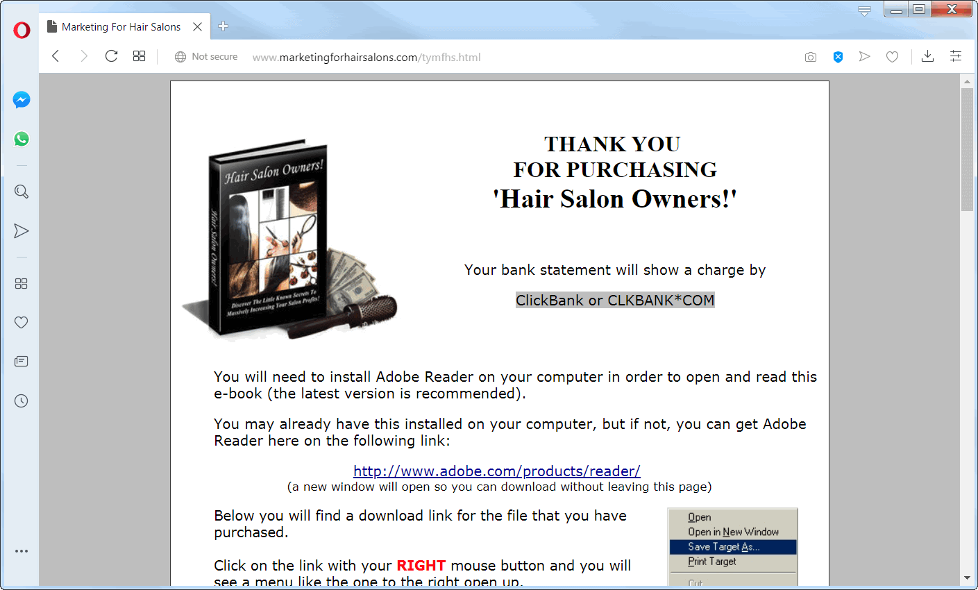 screen print of Marketing for Hair Salons Thank YOU web page