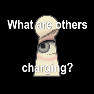 eye looking throug a keyhole with text over top stating,"What are others charging?"