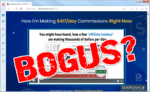 screen print of the Affiliate Bots 2.0 website with "BOGUS?" on top