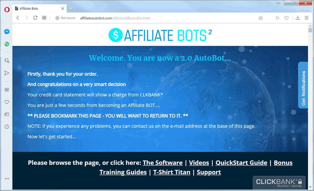 screen print of the Affiliate Bot 2.0 product web page
