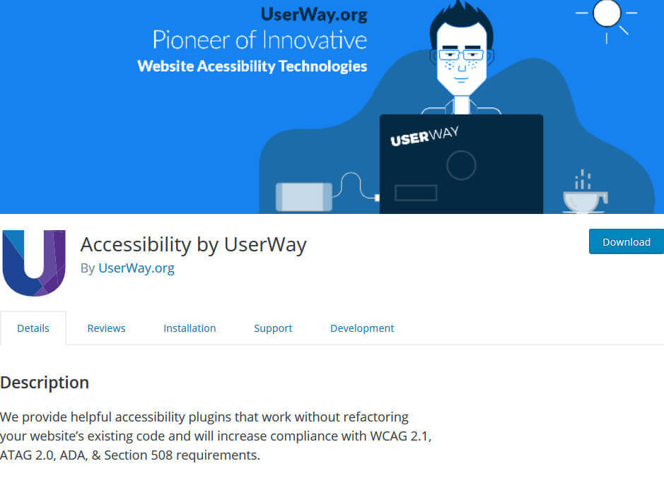 screen print of Accessibility by UserWay plugin