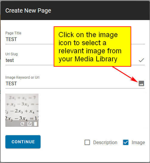 screen print of where to click to add image when creating a new page