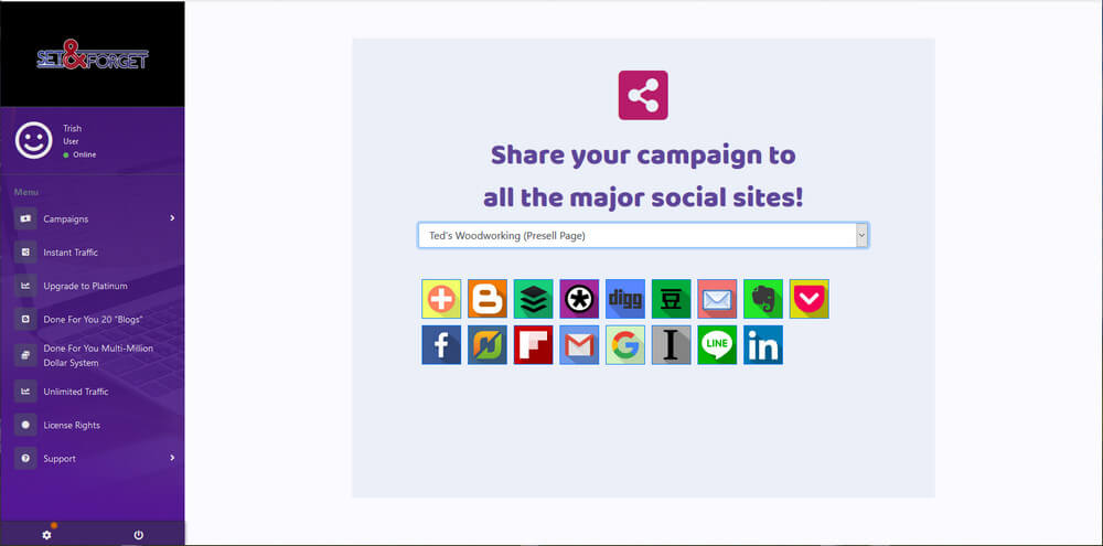 screen print of the many icons providing links for members to use in sharing on social media