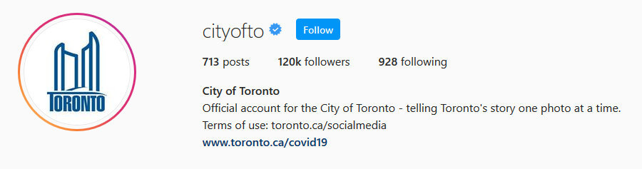 screen print of City of Toronto's Instagram profile