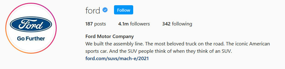 screen print of Ford Motor Company's Instagram profile