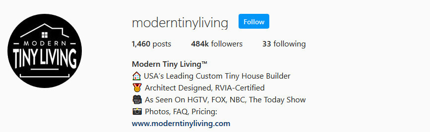 screen print of Modern Tiny Living's Instagram profile