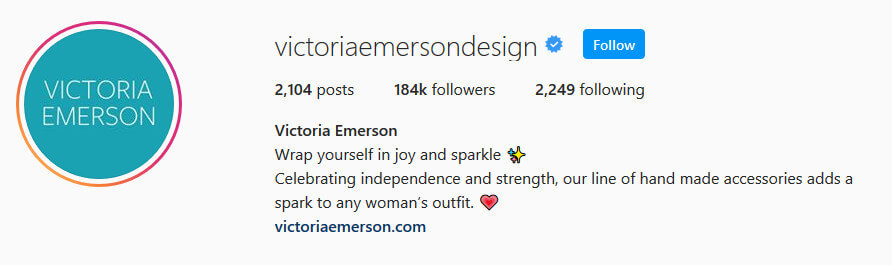 screen print of Victoria Emerson's Instagram profile
