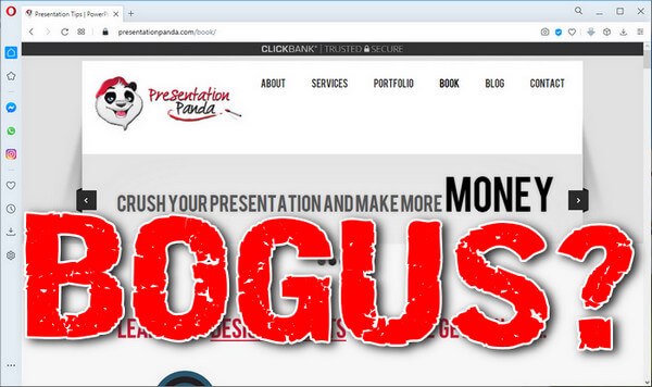 screen print of vendor's website with "BOGUS?" over top