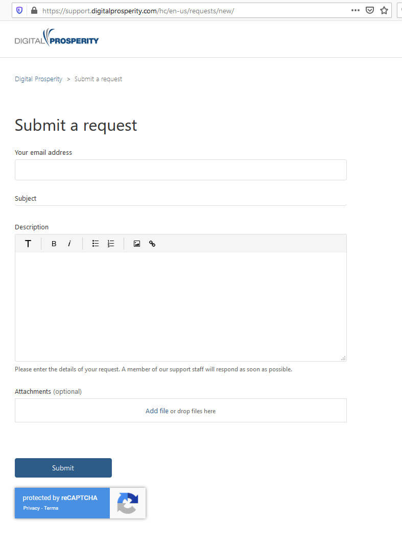 screen print of vendor's contact form