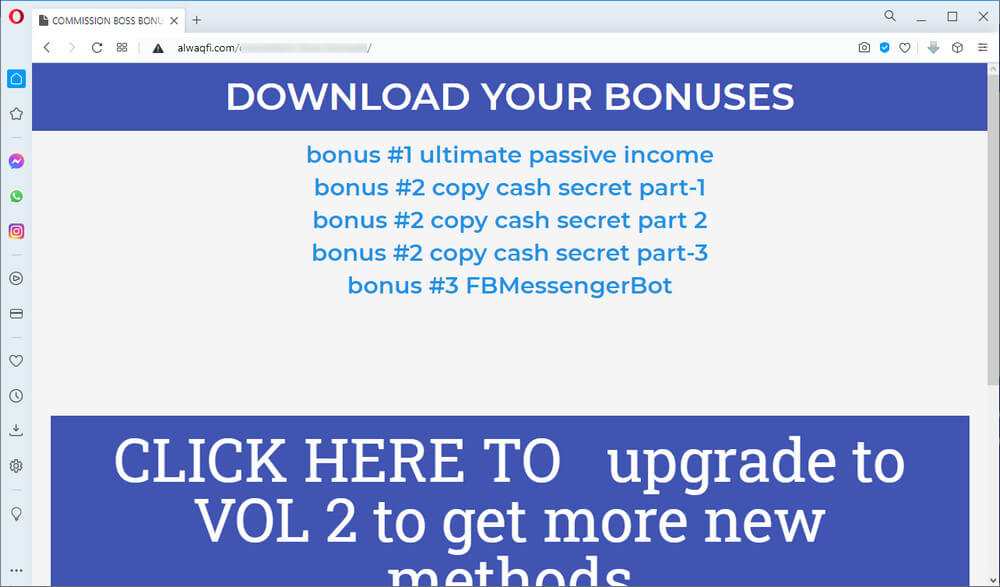 screen print of vendor's bonuses download web page