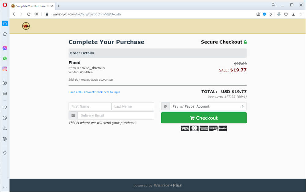 screen print of vendor's checkout page