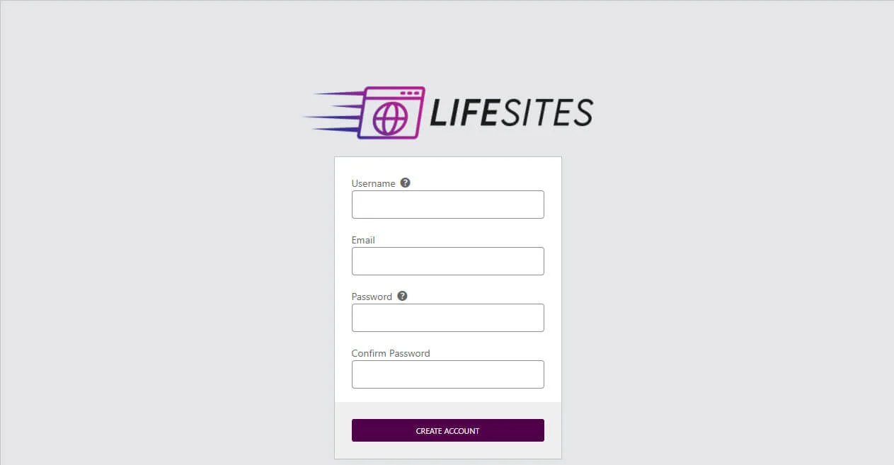 screen print of setting up your user details for your new website