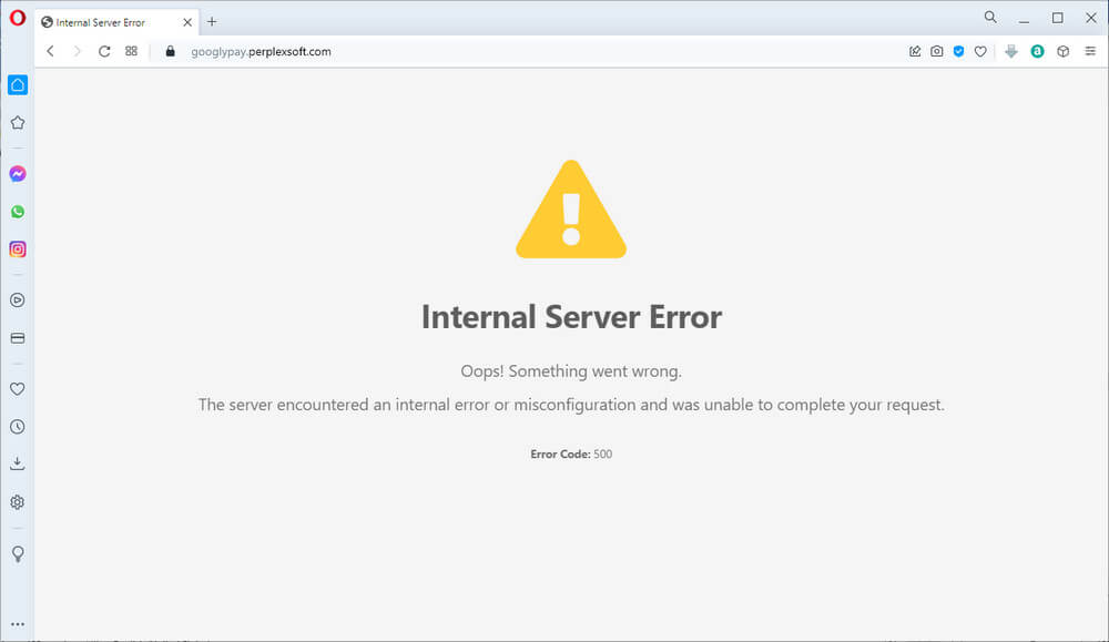 screen print of GooglyPay's Internal Server Error