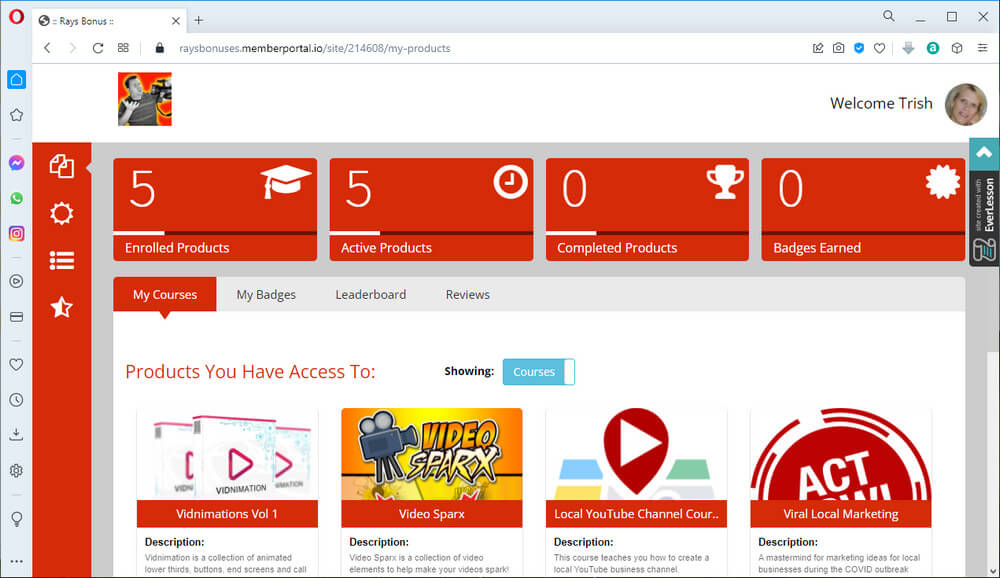 screen print of vendor's member portal