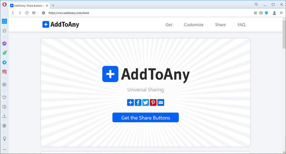 screen print of AddToAny.com website