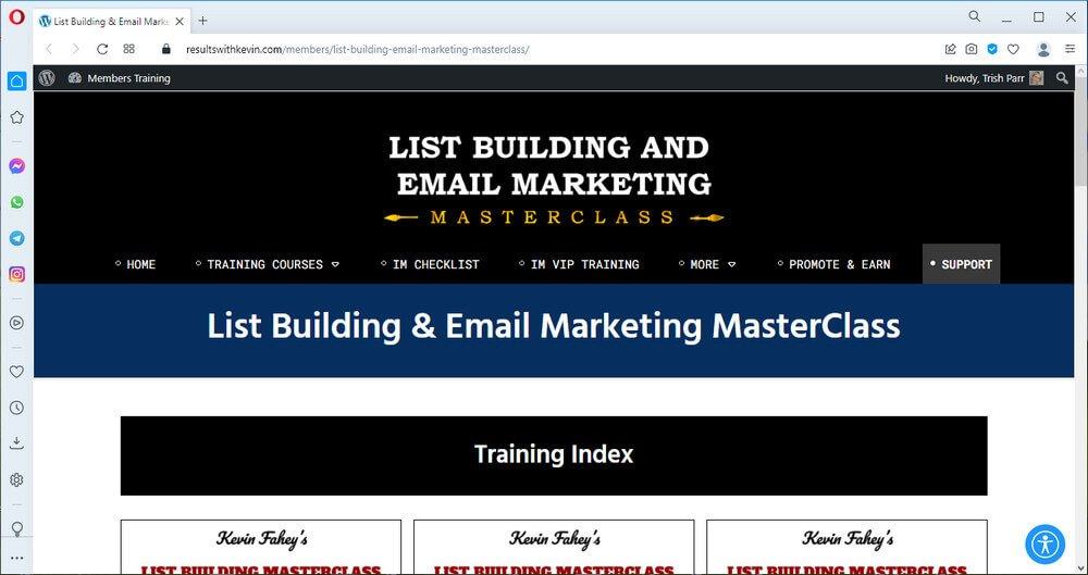 screen print of vendor's training web page