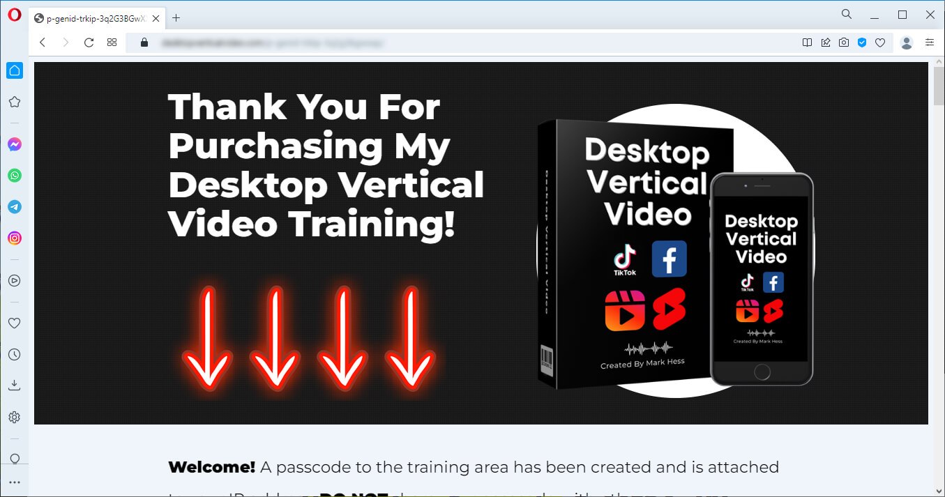 screen print of the Desktop Vertical Video Thank You page