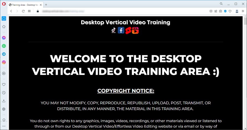screen print of the Desktop Vertical Video training page