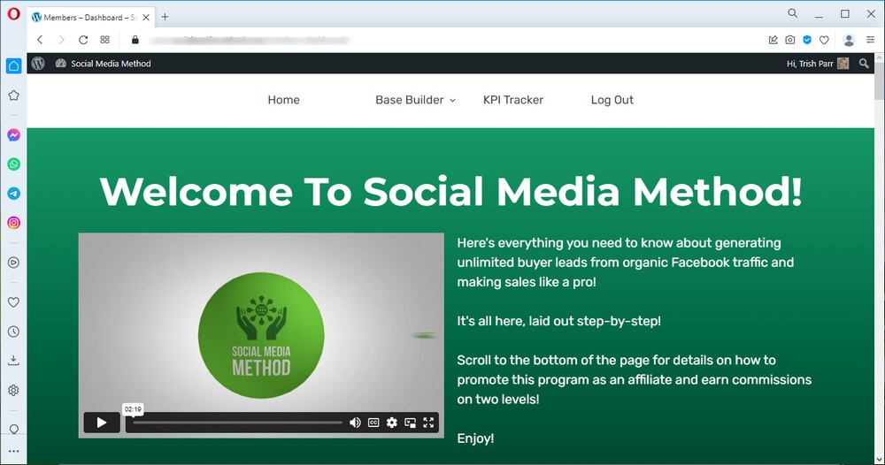 screen print of the Social Media Method training dashboard