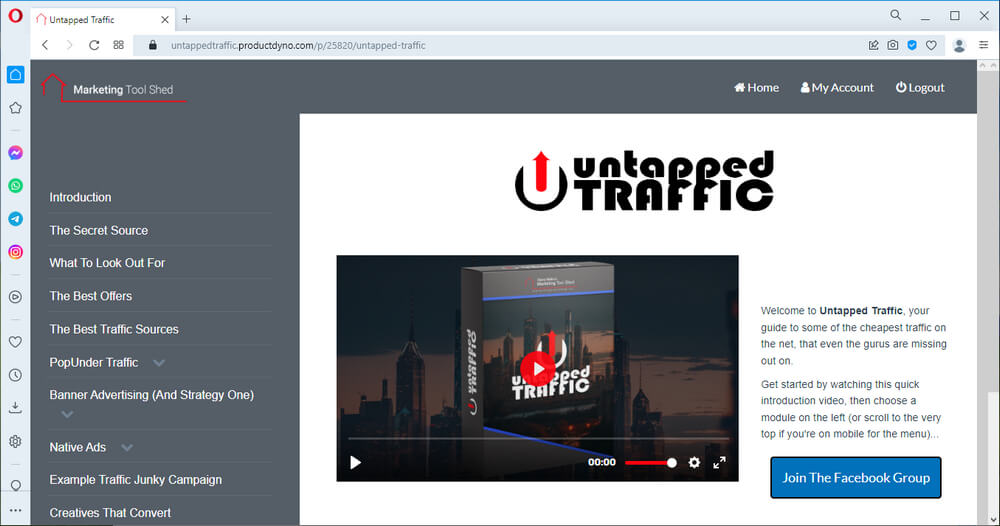 screen print of the Untapped Traffic training Dashboard